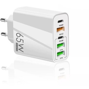Techsuit Premium Wall Charger PentaXPower (CHC2) - 3x USB QC 3.0, 2x Type-C PD 20W, 65W, GaN, Quick Charge - White