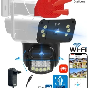 O-kam 3041 Wi-Fi 6MP Dual-Lens (Fixed & PTZ) Camera with Siren, Human Tracking, and Night Vision